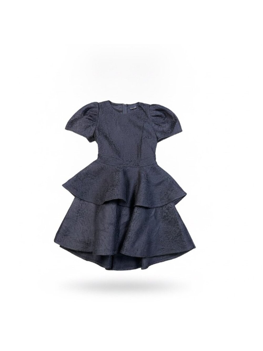 Cq By Cq Womens Black Jacquard Puff Sleeve Tiered Hi-Low Cocktail Dress Size M